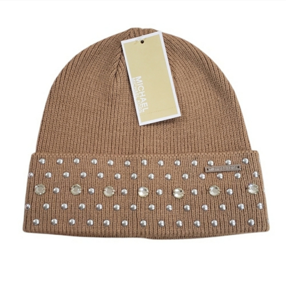 Michael Kors Rhinestone & Stud Beanie Hat